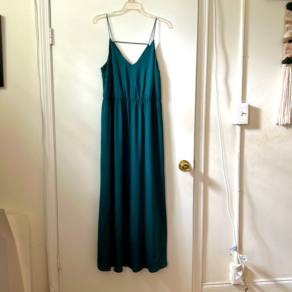 LOFT Emerald Green Silky Maxi Dress with Back Strap Detail